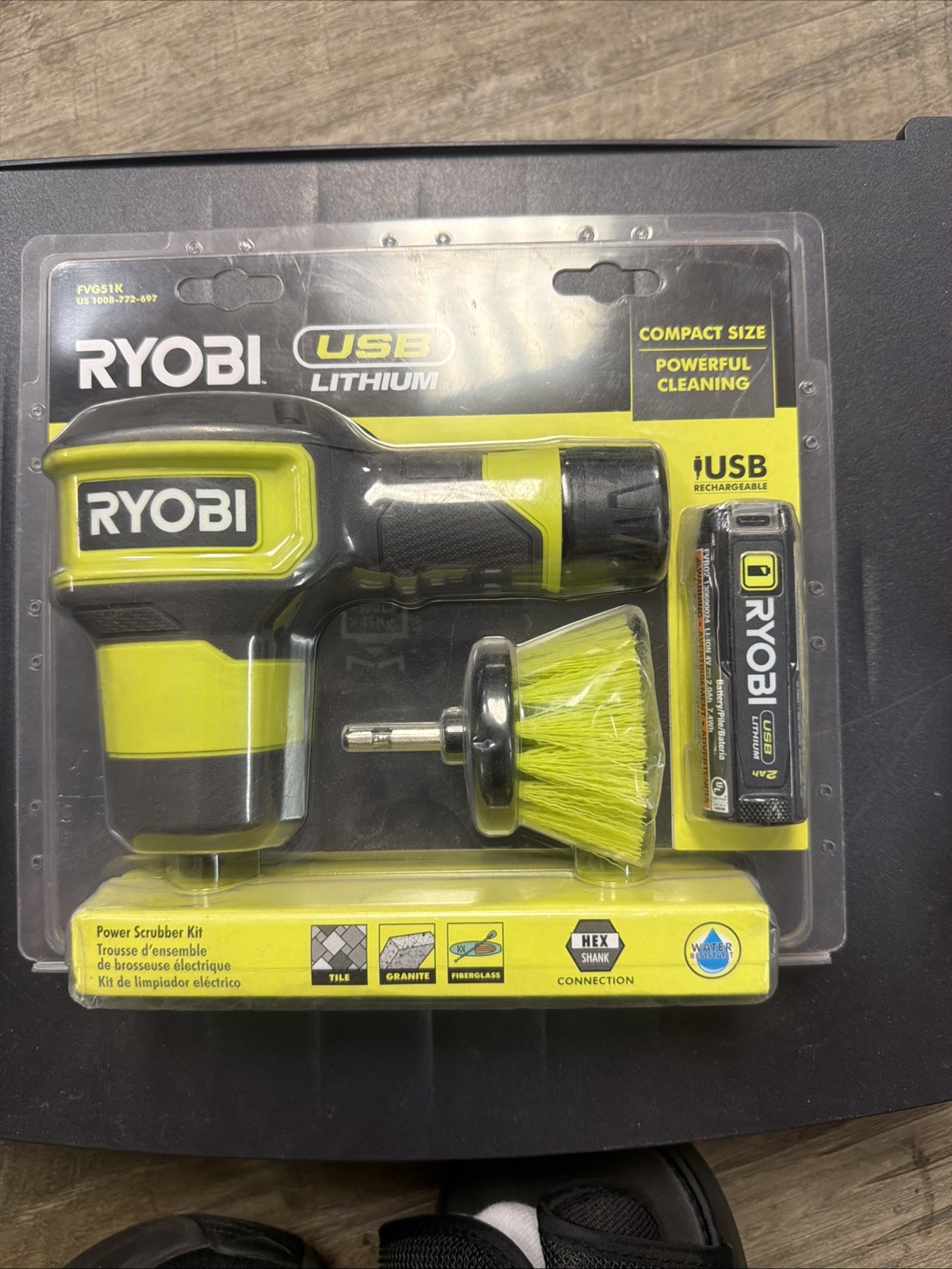 RYOBI FVG51K USB Lithium Compact Scrubber Kit w/ 2.0 Ah Battery & USB Cord *New*