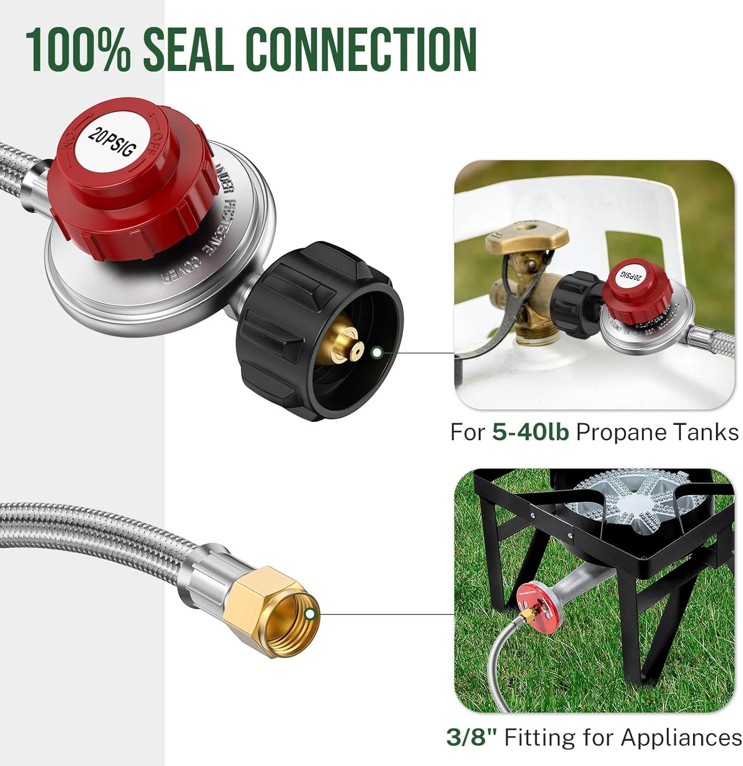 High Pressure Propane Cast-Iron Round Burner 4FT Regulator Hose & Fitting