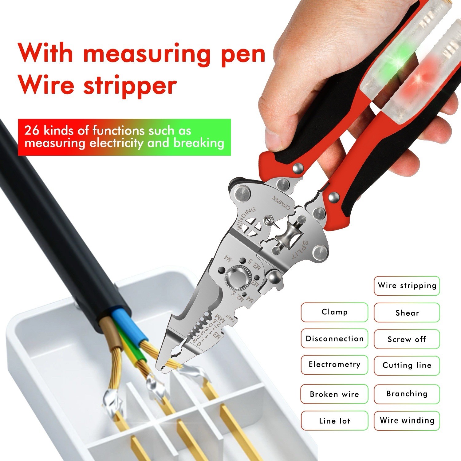 14-in-1 Portable Multi-Functional Fold Wire & Strip Pliers W/ Electrical Tester