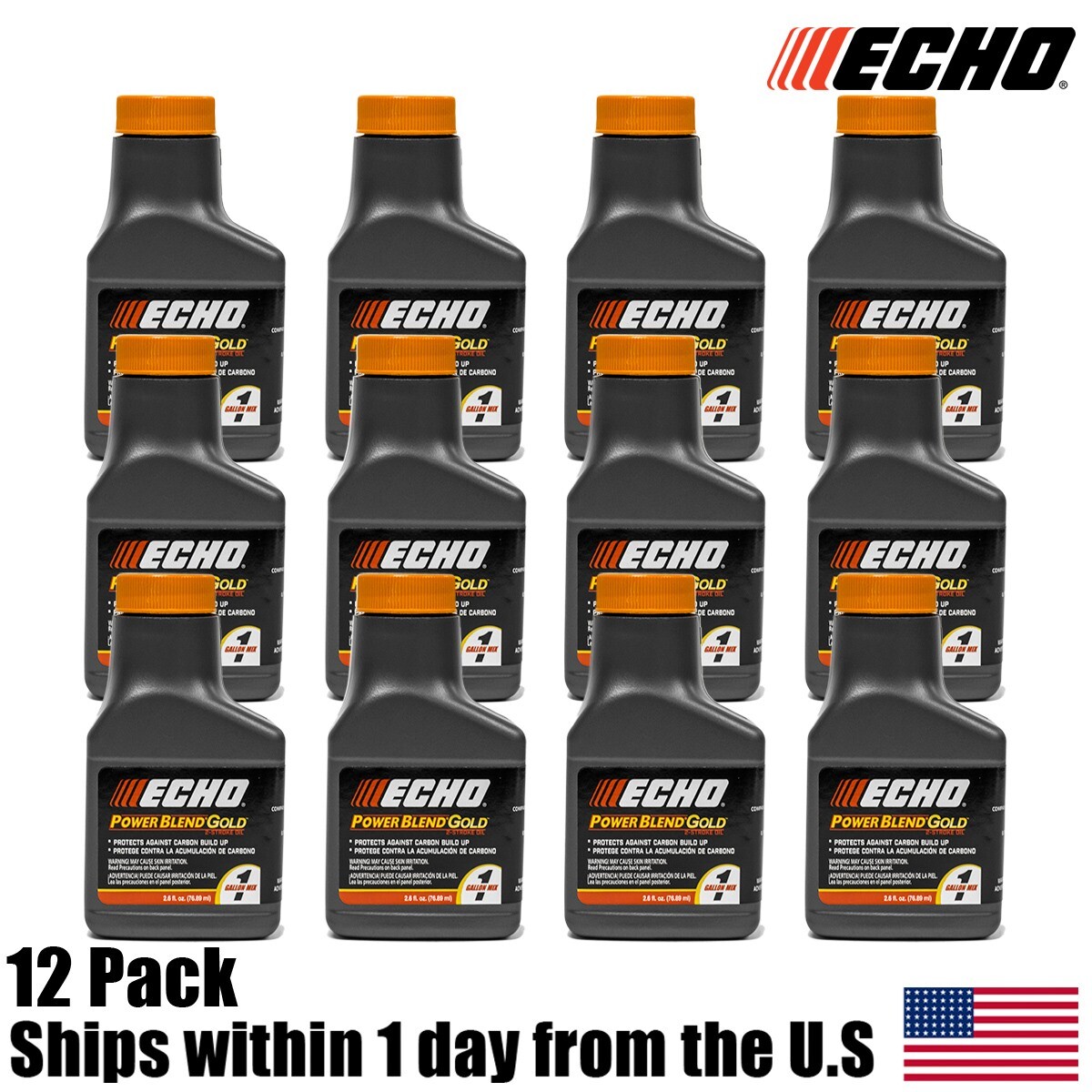12 Pack Echo Oil 2.6 oz Bottles 2 Cycle Mix for 1 Gallon – Power Blend 6450001G