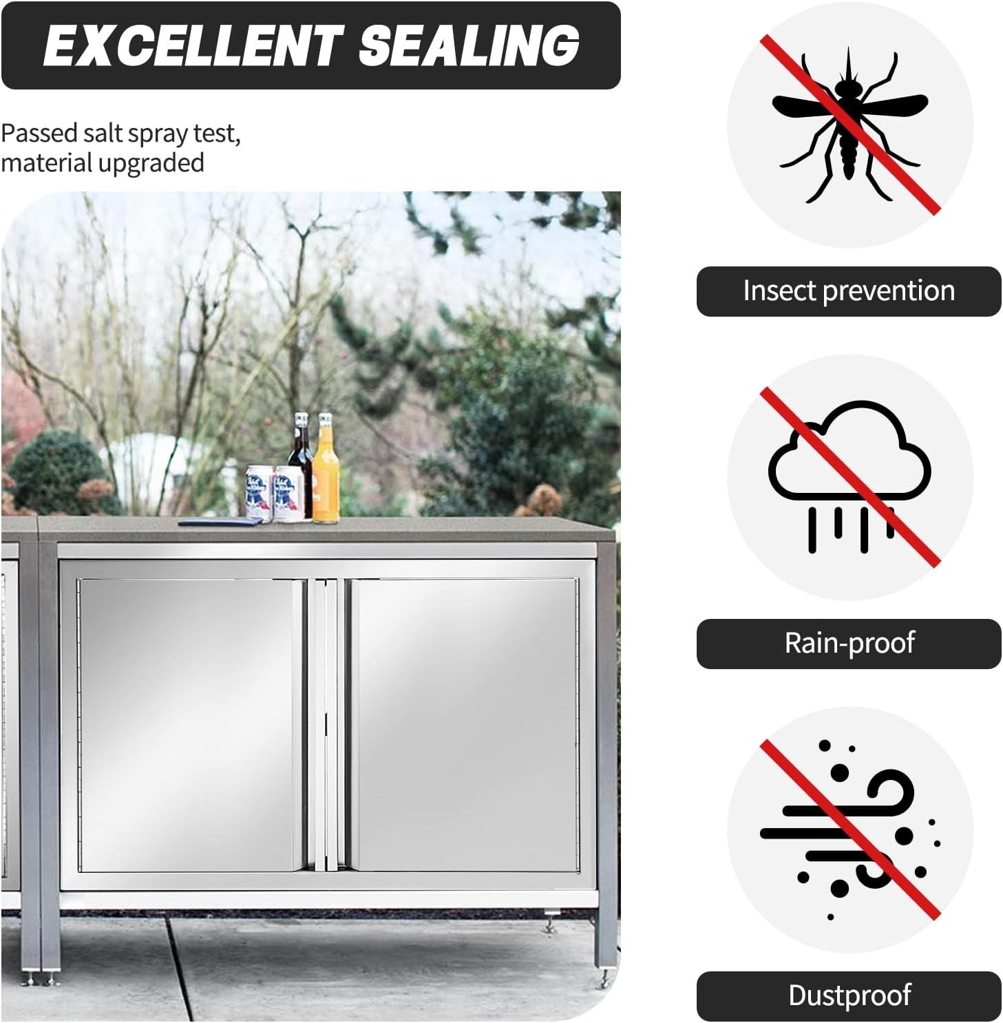 26W 24H inch Stainless Steel Outdoor Kitchen Single Handleless BBQ Door