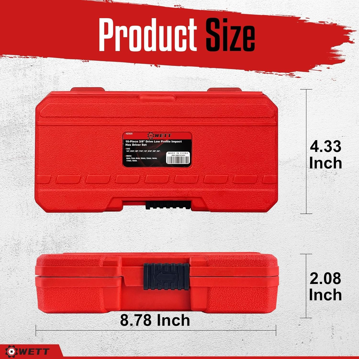 3/8-Inch Drive Low Profile Impact Hex Driver Set, 16-Piece Stubby Hex Bit Socket