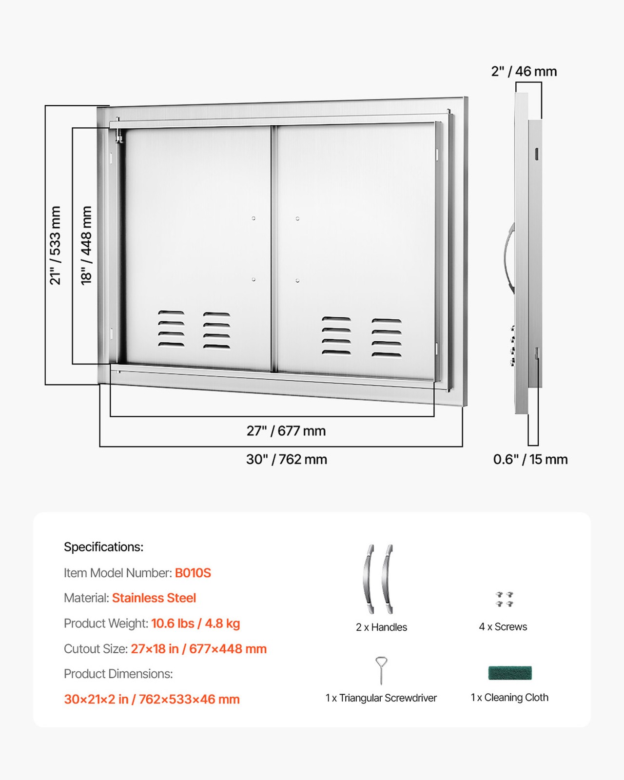 VEVOR 30×21 in BBQ Access Door BBQ Island Outdoor Kitchen Door Stainless w/ Vent