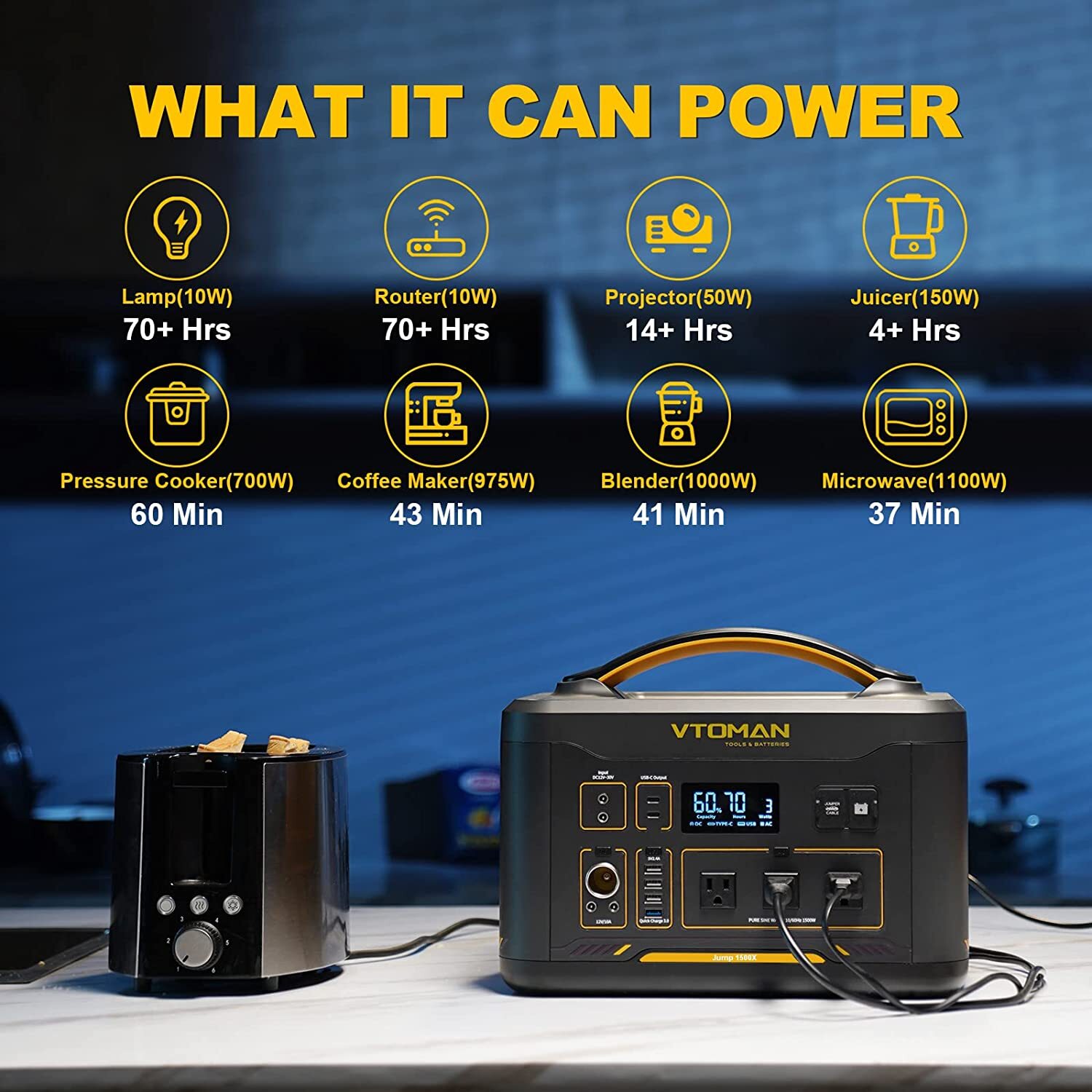 VTOMAN Jump 1500X Portable Power Station 1500W 828Wh Solar Battery Generator US