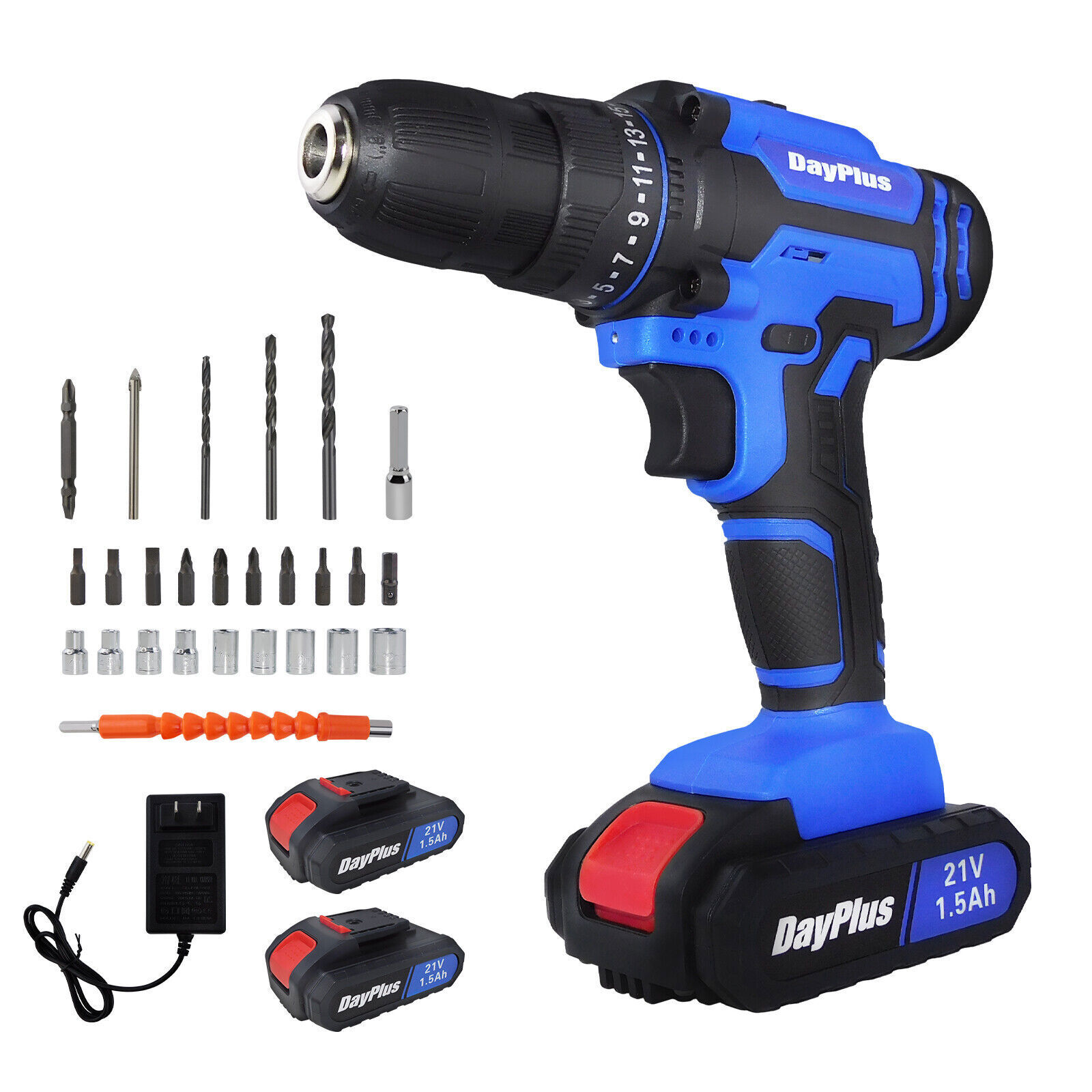 Heavy Duty 21V Cordless Combi Drill Driver Screwdriver Dual Speed Drills Light