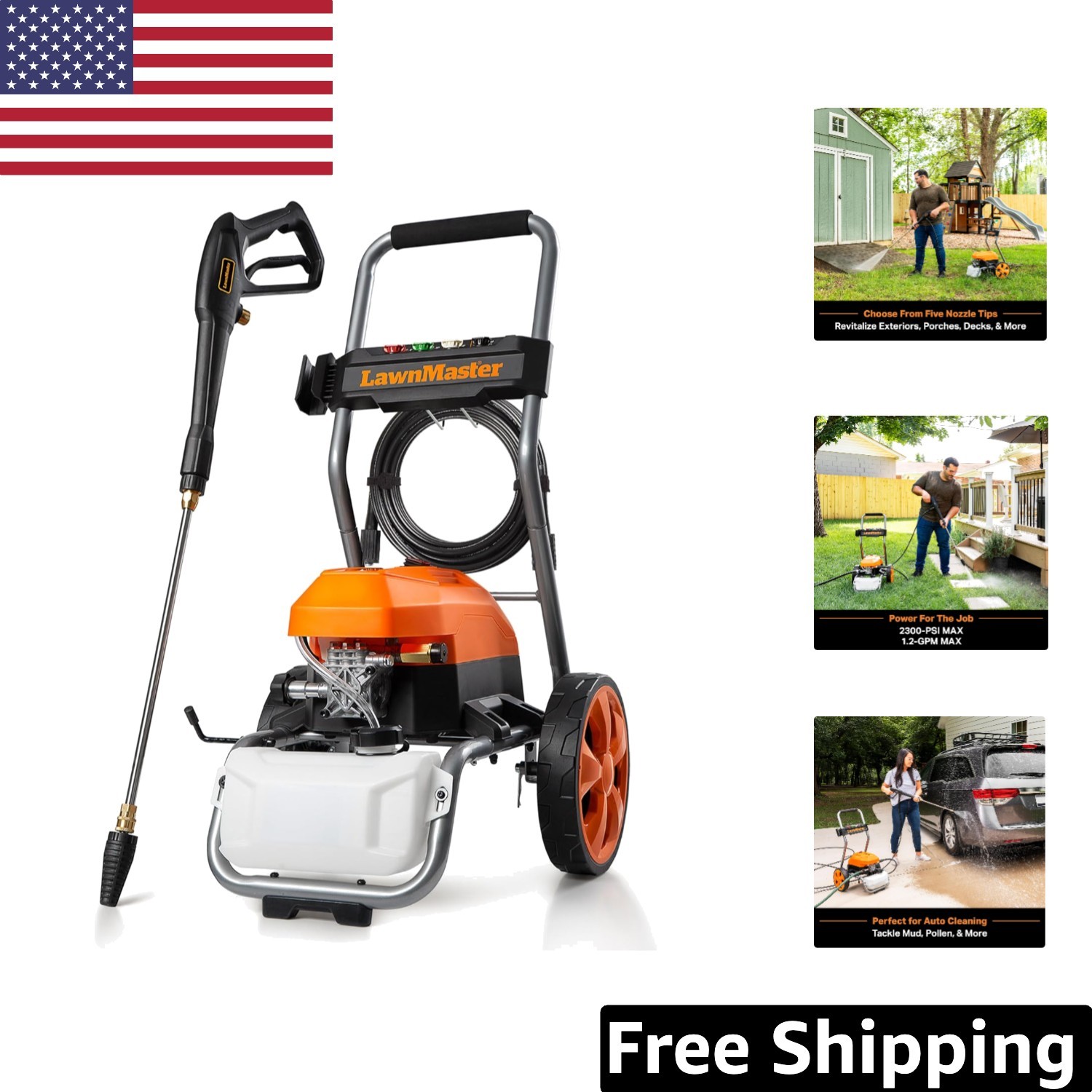 Compact 2300 PSI Electric Pressure Washer with XL Tank & 25-ft Hose for Easy Use