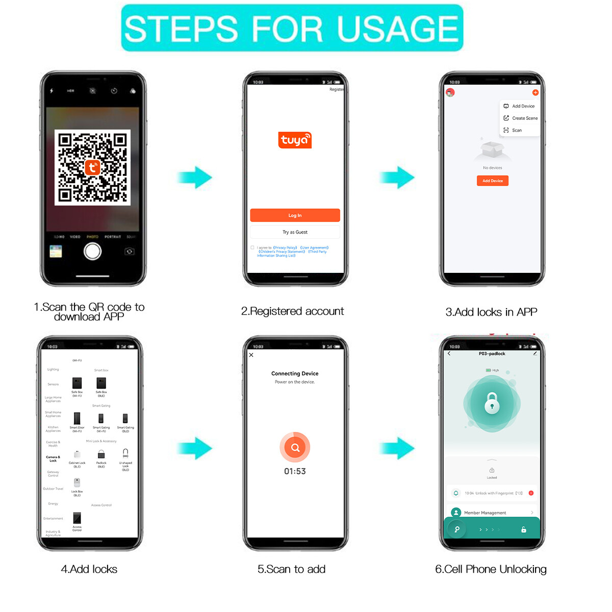 Waterproof Fingerprint Padlock Bluetooth Digital APP Keyless Smart Door Lock