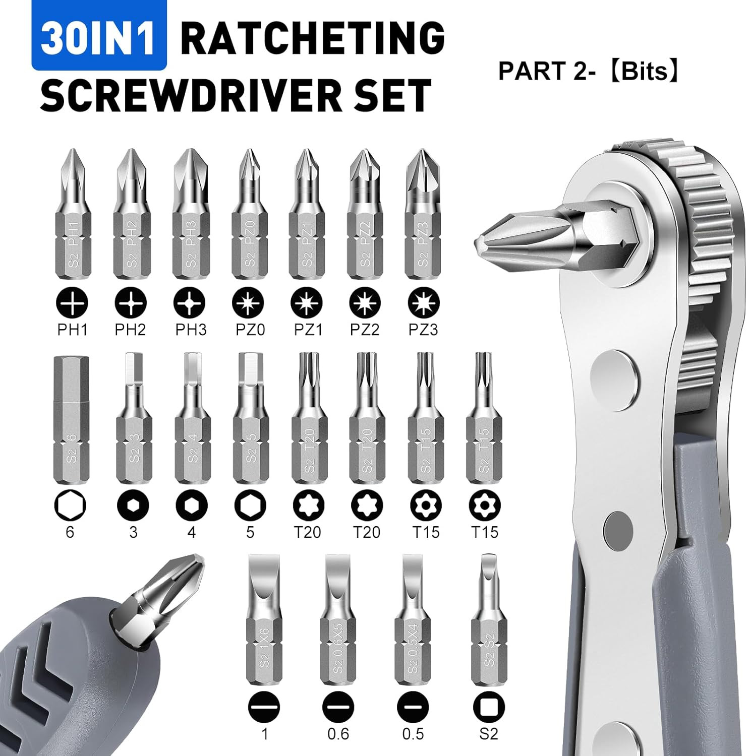 30In1 Right Angle Screwdriver, 36-Tooth Mini Ratchet Wrench, Angle Screwdriver f