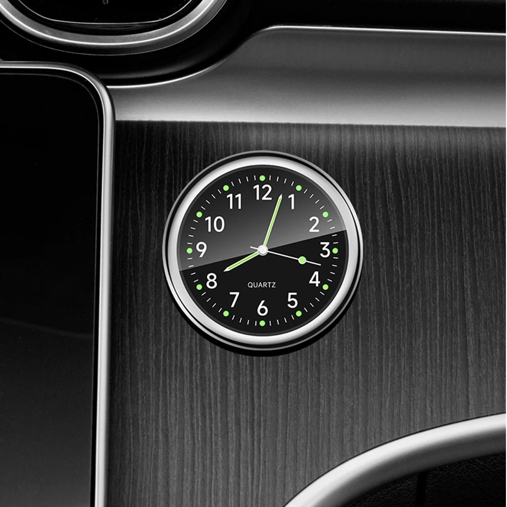In-Car Mini Luminous Quartz Analog Clock Dashboard Stick-On Watch Decoration