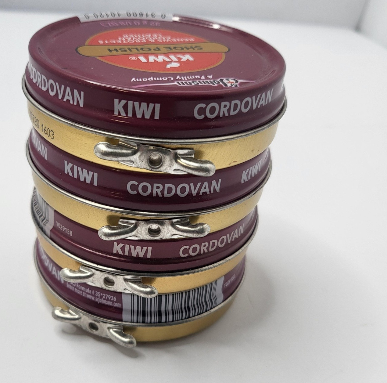 Kiwi 4pk Shoe Polish Cordovan Leather 32g 1 1/8 Oz Tins Brown Honduras