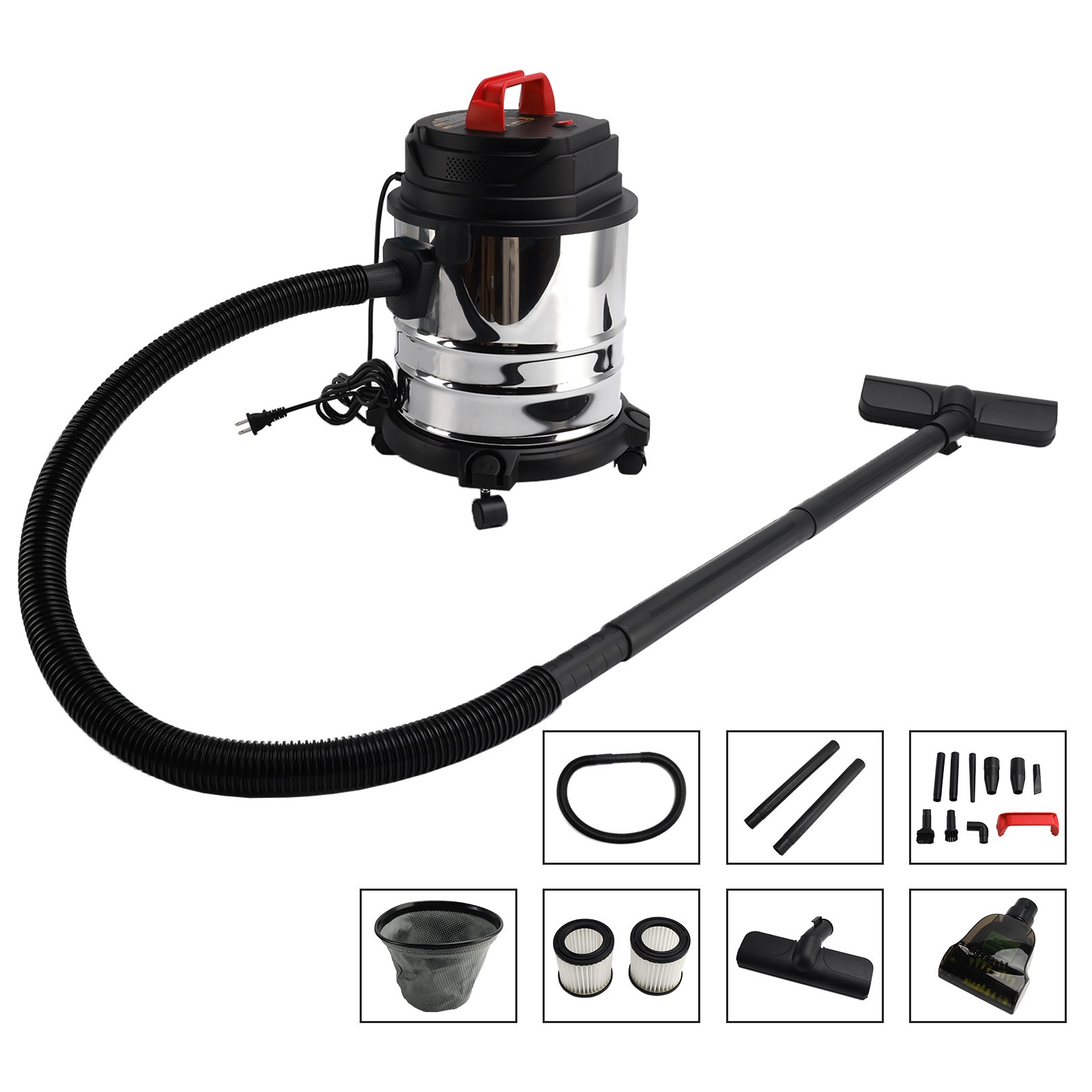 💪1800W 5 Gallon Steel Stainless Wet/Dry Canister Vac Shop Vacuum Cleaner
