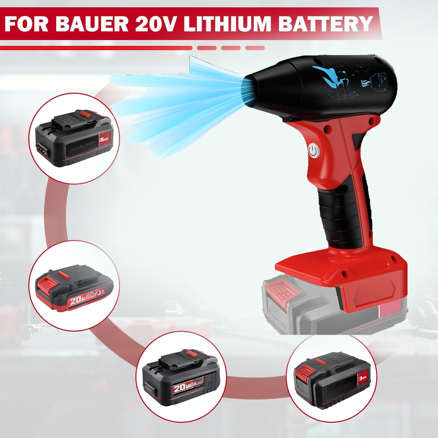 Electric Jobsite Air Blower for Bauer 20v Battery Cordless Leaf Blower Handheld