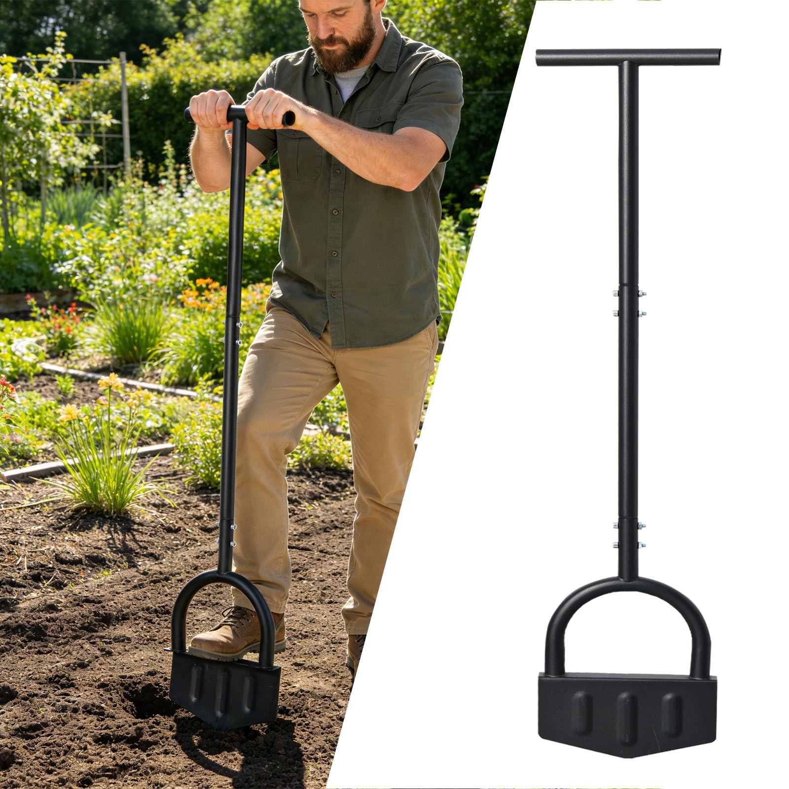 Manual Lawn Edger Tool with Long Handle, 8.5 Inch Steel Blade, Wide Foot Plat…