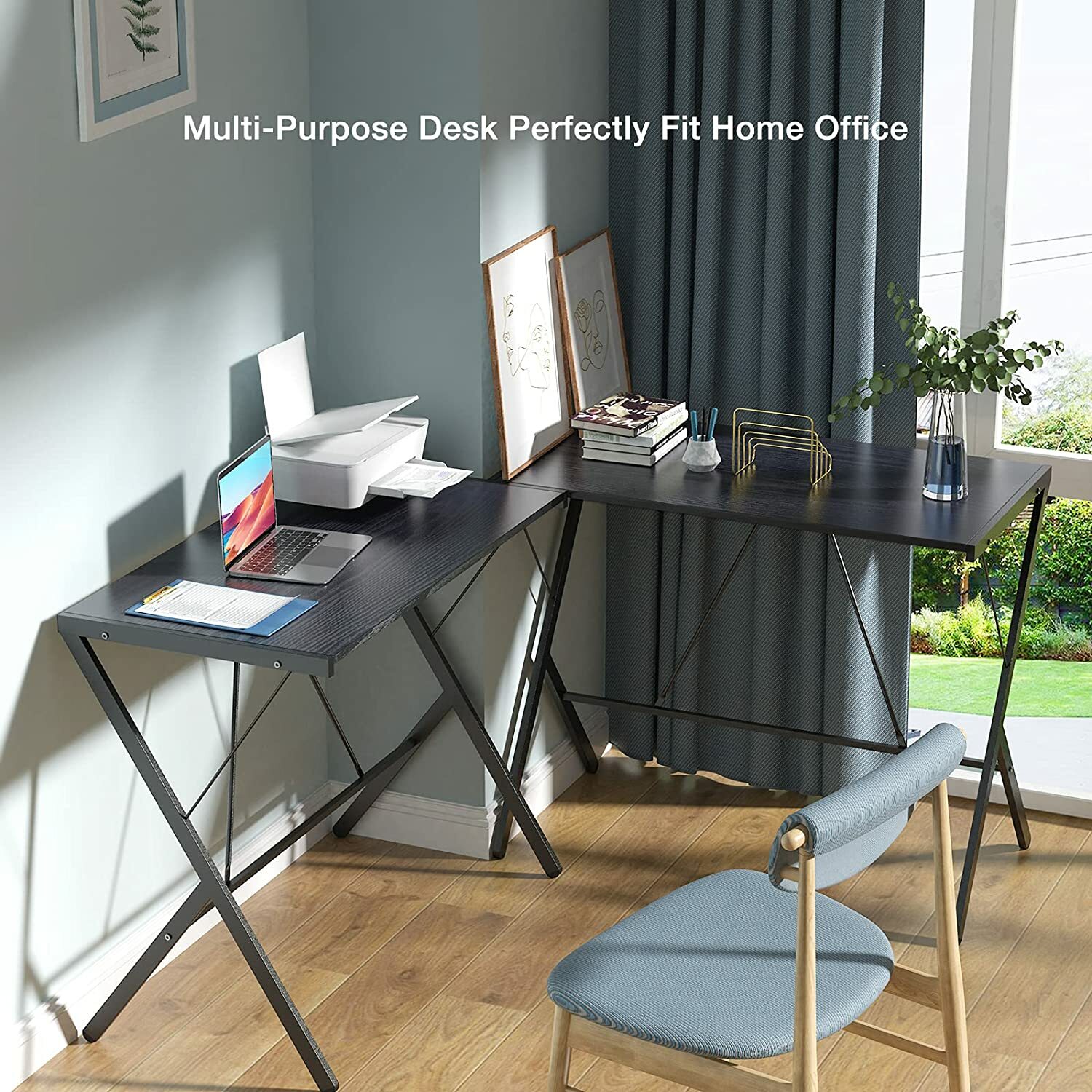 Mehoom Modern Metal Study Desk for Home Office, Table, Black, 35.4″