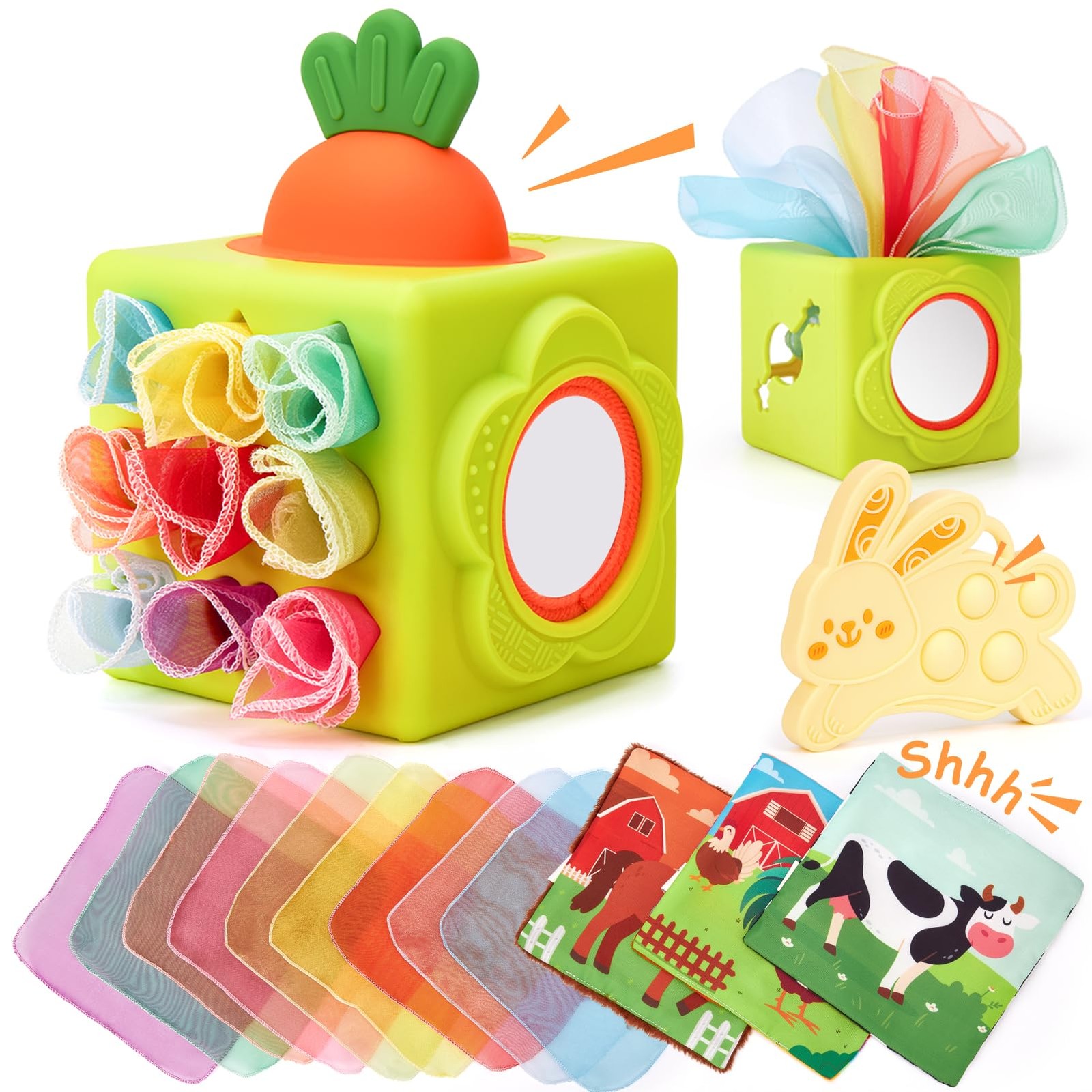 hahaland Baby Tissue Box Toy – Silicone Baby Toys 6-12 Months Montessori Toys fo