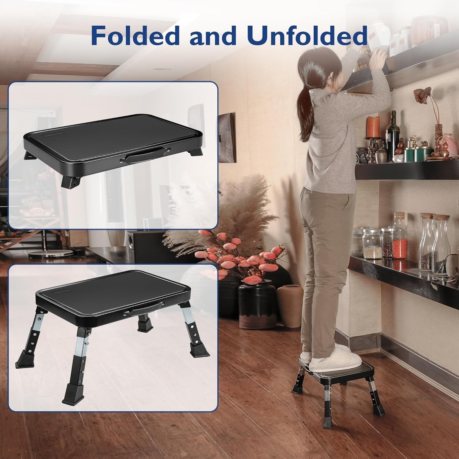 Compact Heavy Duty Step Stool with Adjustable Height & Slip Resistance