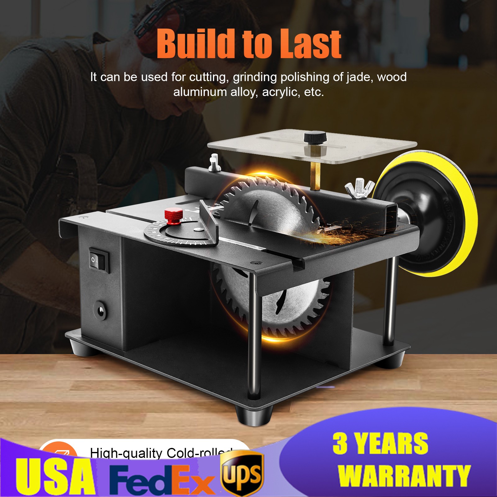 Compact Heavy Duty Table Saw Rotating Speed 1000-3000r/min Work Shop Portable US