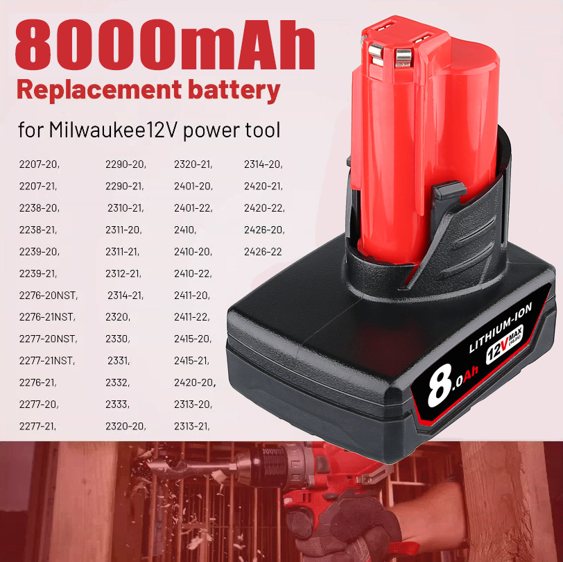 2-Pack 8.0Ah For Milwaukee for M12 Battery LITHIUM Extended Capacity 48-11-2460