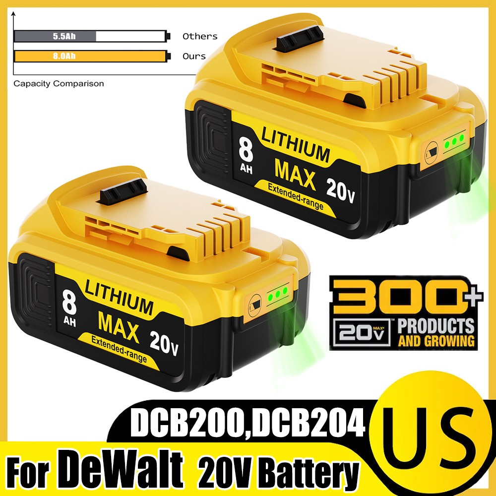 2PCS 8.0AH For DeWalt 20V Max 8.0AH DCB200 DCB206 DCB205 Li-ion Battery