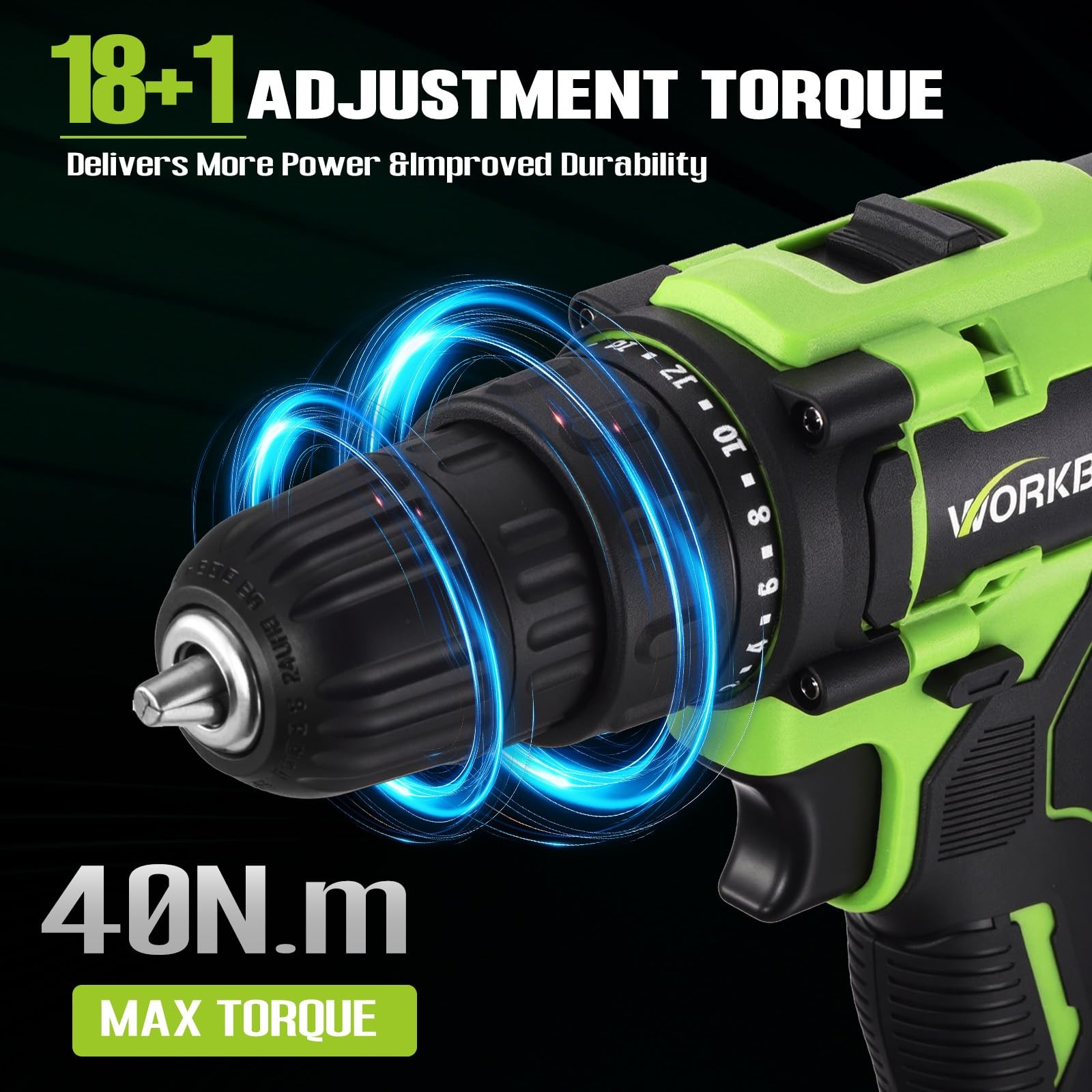 21V Power Drill Set, Cordless Drill with Battery and Charger (Green, 1 Battery)
