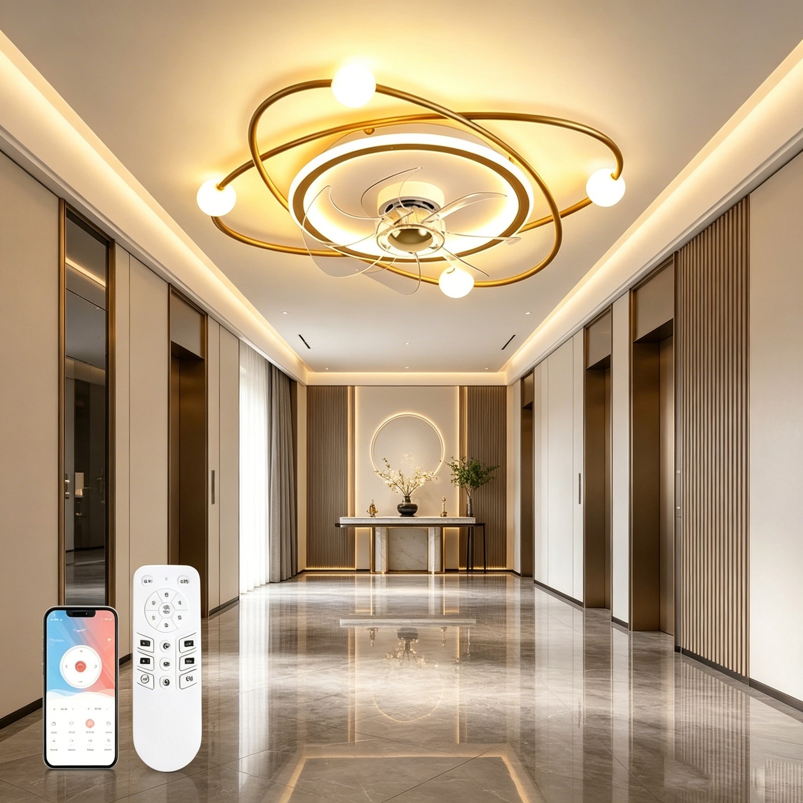Decorative Gold Ceiling Fan Light Fixture Modern Interior Lighting Home Decor