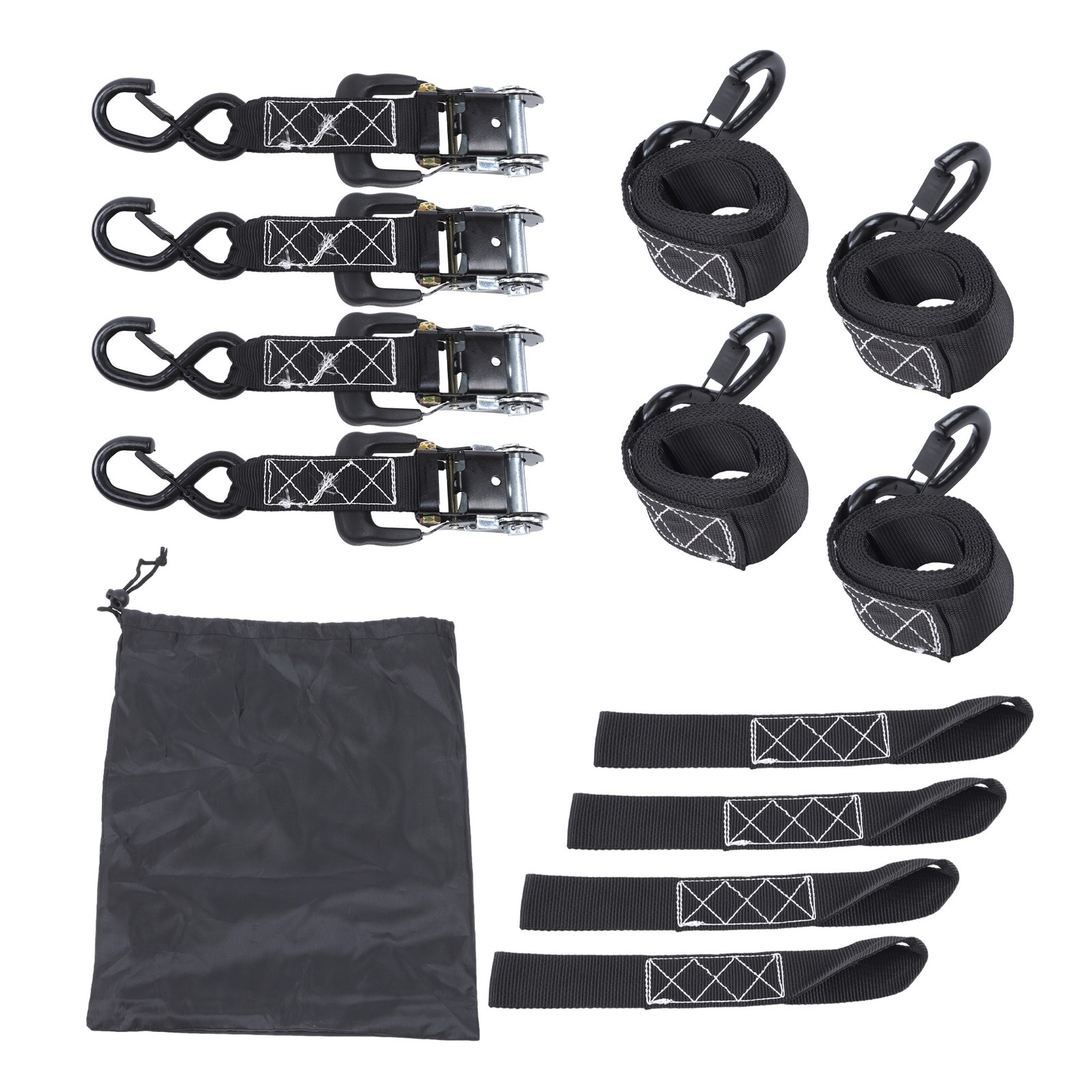 Ratchet Straps (4 Pack) – 5,208lbs Break Strength 1.6″x8′ Black Tie Down Straps