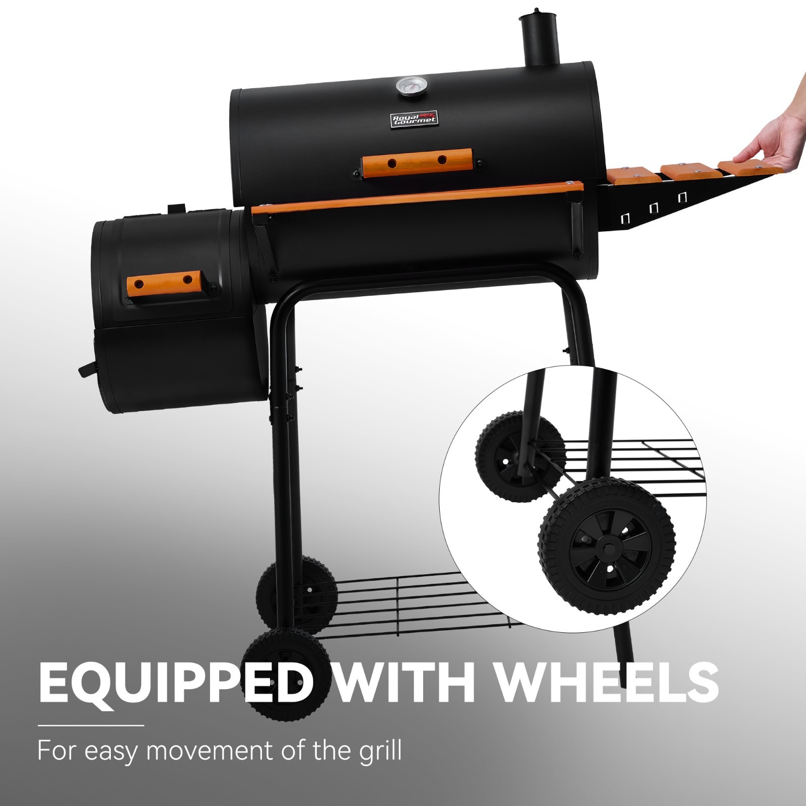 Royal Gourmet Barrel Charcoal Grill with Offset Smoker for Outdoor Grilling