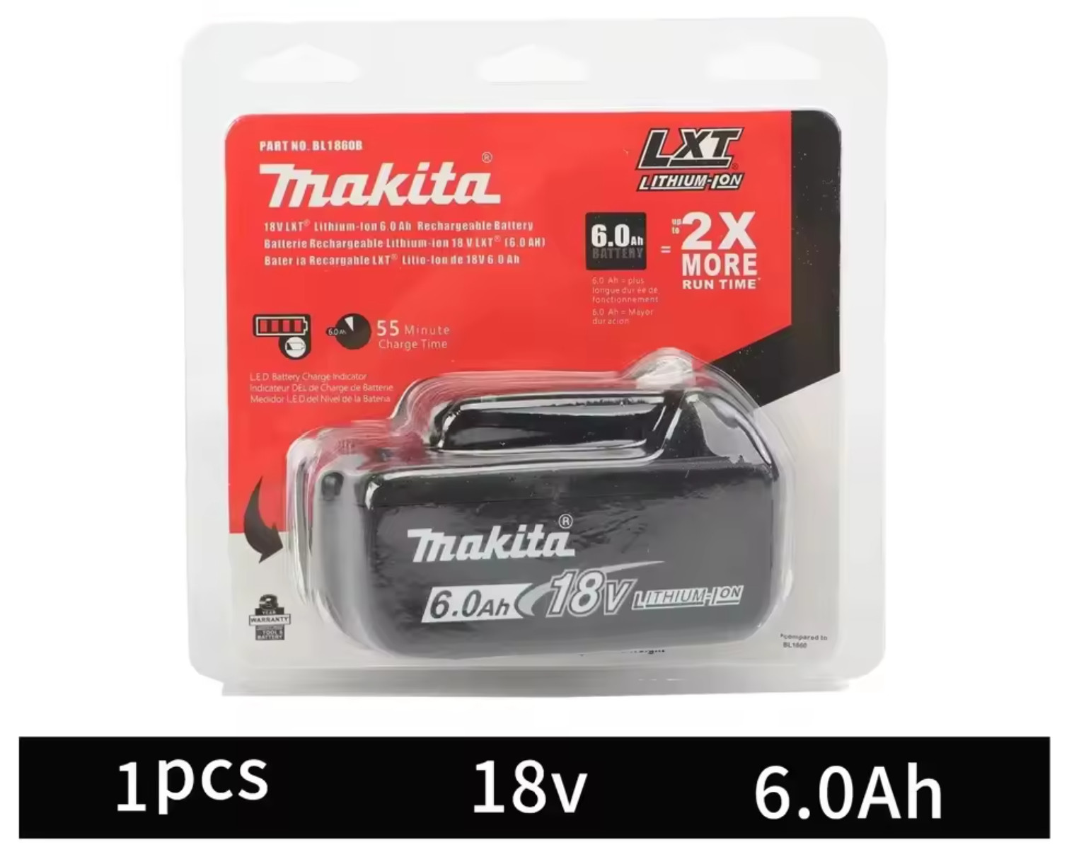 2 x Makita BL1860B-2 18V LXT Lithium-Ion 6.0 Ah Battery – New –