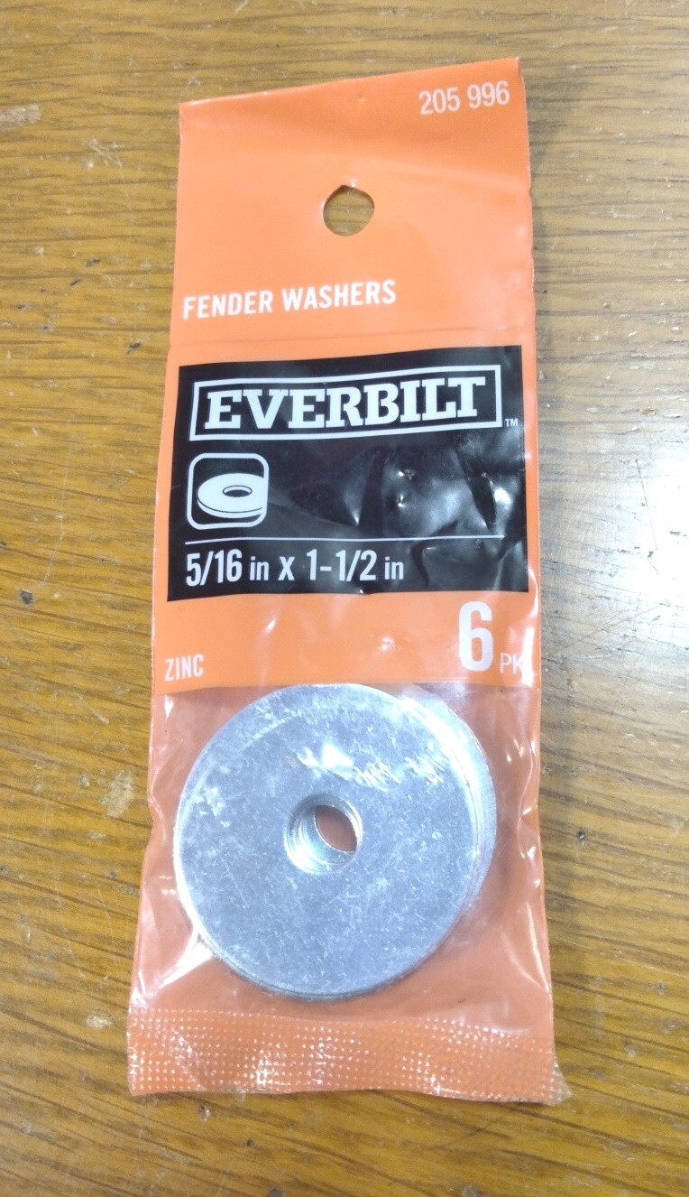 Everbilt 205996 5/16″ x 1-1/2″ Zinc-Plated Fender Washer, One Pack Of 6 Washers.