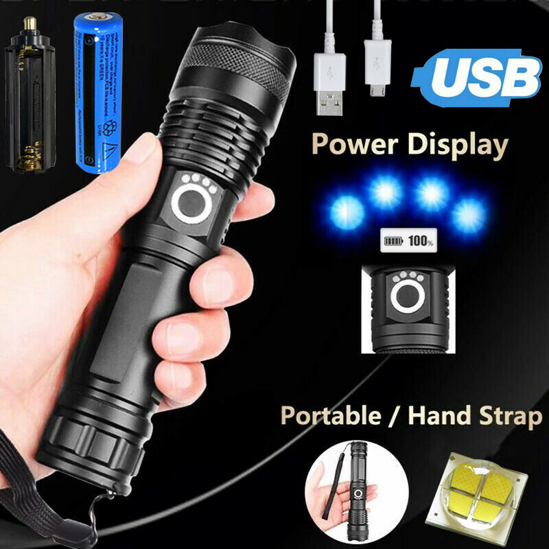 Rechargeable 990000LM LED Flashlight Tactical Police Super Bright Torch Zoomable