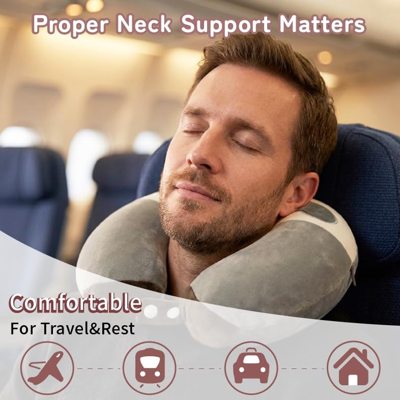 Travel Neck Pillow 100% Memory Foam for Teens & Adults – 360 Degree Head Support