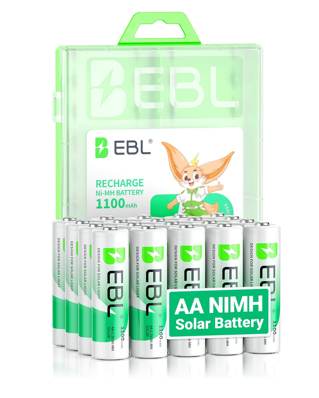 EBL 1100mAh Solar AA Batteries for Outdoor Lights Garden Pack of 20