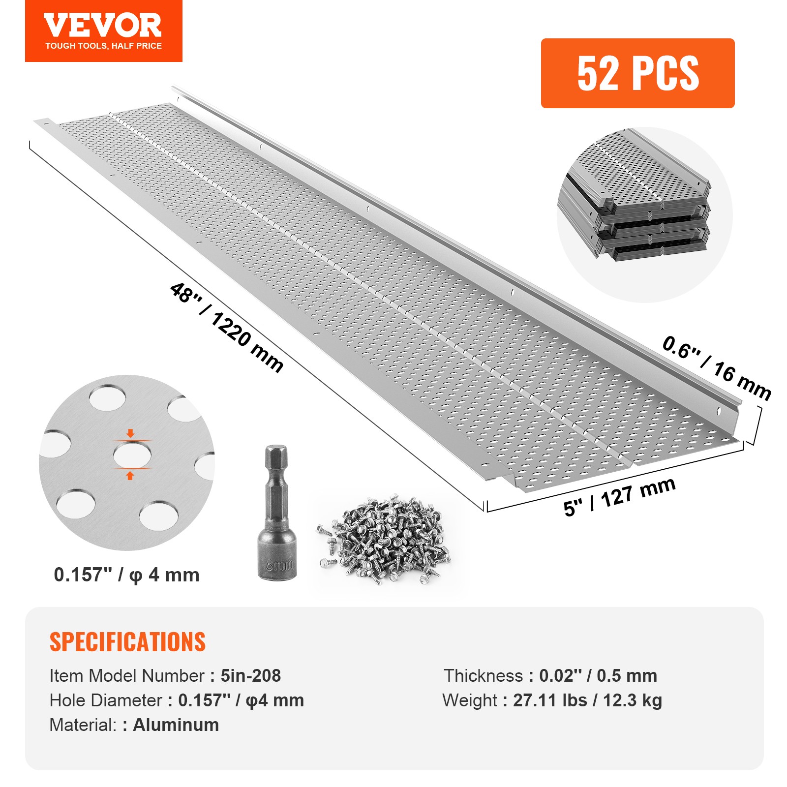 VEVOR Gutter Guard 5 in Wide 208 ft Length Cover Mesh Leaf Debris Protection