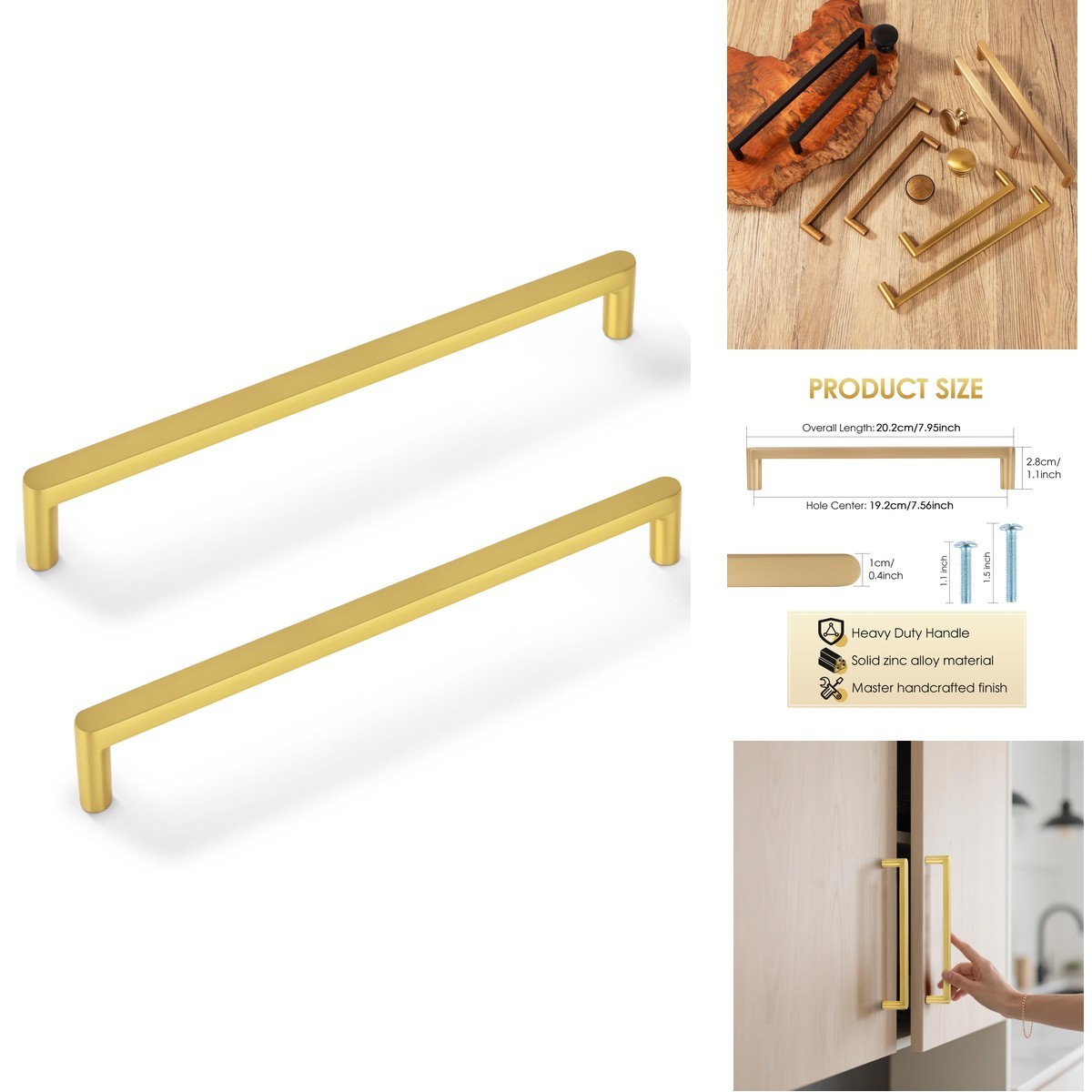 Vicycmc Brushed Gold Cabinet Pulls 7-1/2 in (192mm) 6 Pack 8521