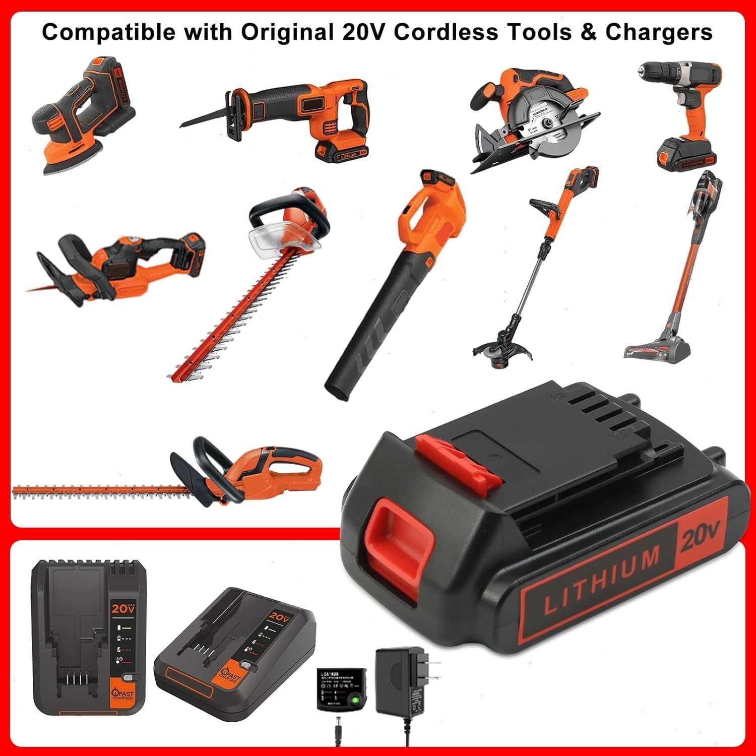 2Pack 20V Lithium-ion 4.0Ah Battery for BLACK DECKER 20 Volt LBXR20 LBX20 LB20