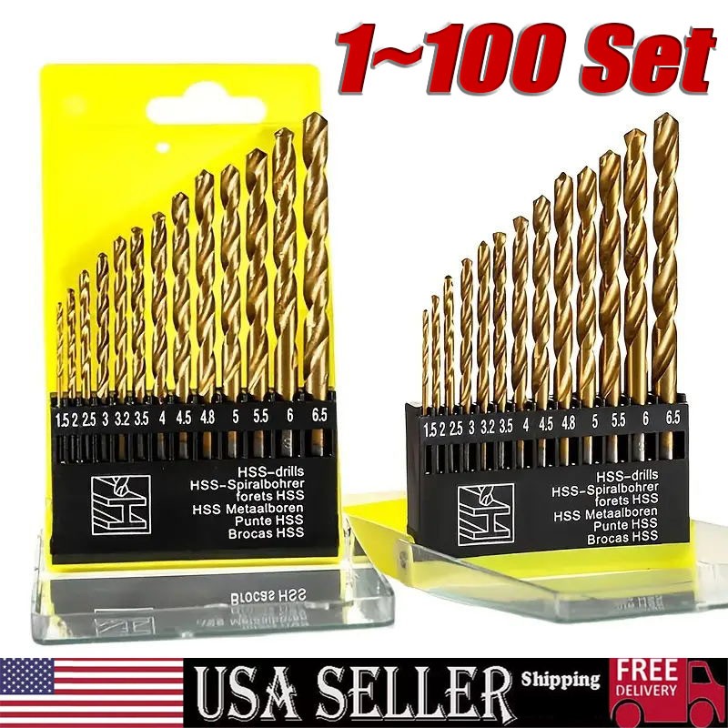 13Pcs HSS Titanium Coated Twist Drill Bit Set 1.5-6.5mm Hex Shank For wood Metal