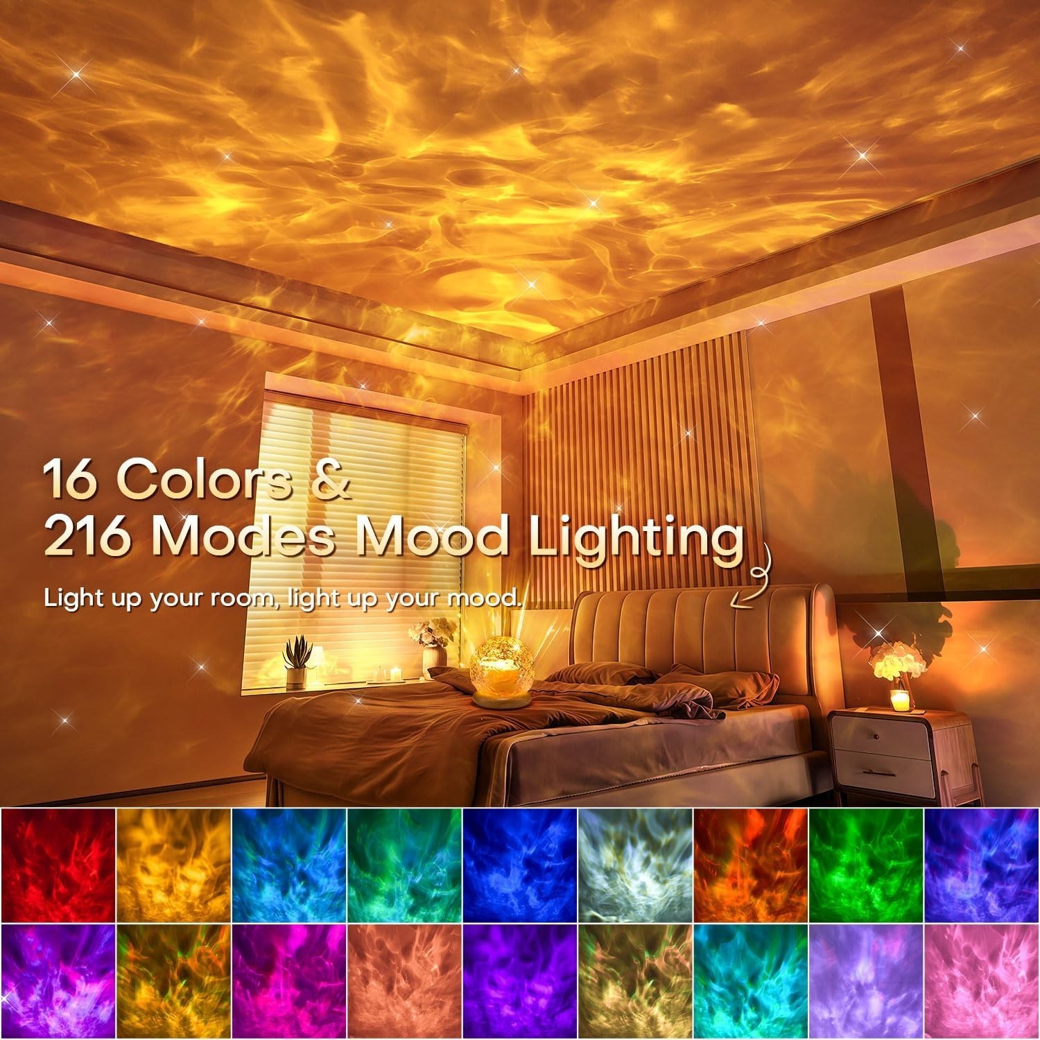 3-in-1 Sunset Ocean Northern Lights Projector Ambient Mood Lamp w/Remote
