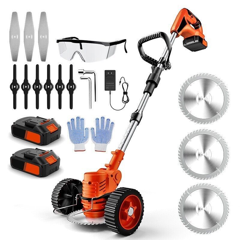 Electric Cordless Grass String Trimmer Lawn Edger Weed Wacker Cutter & 2 Battery