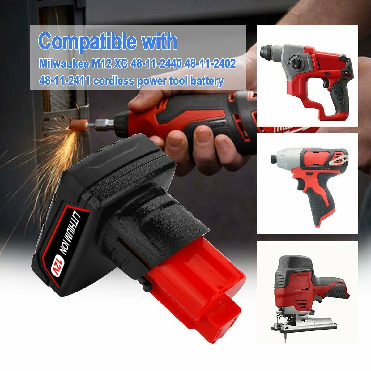 For Milwaukee 48-11-2460 For M12 LITHIUM 8.0Ah Extended Capacity Battery