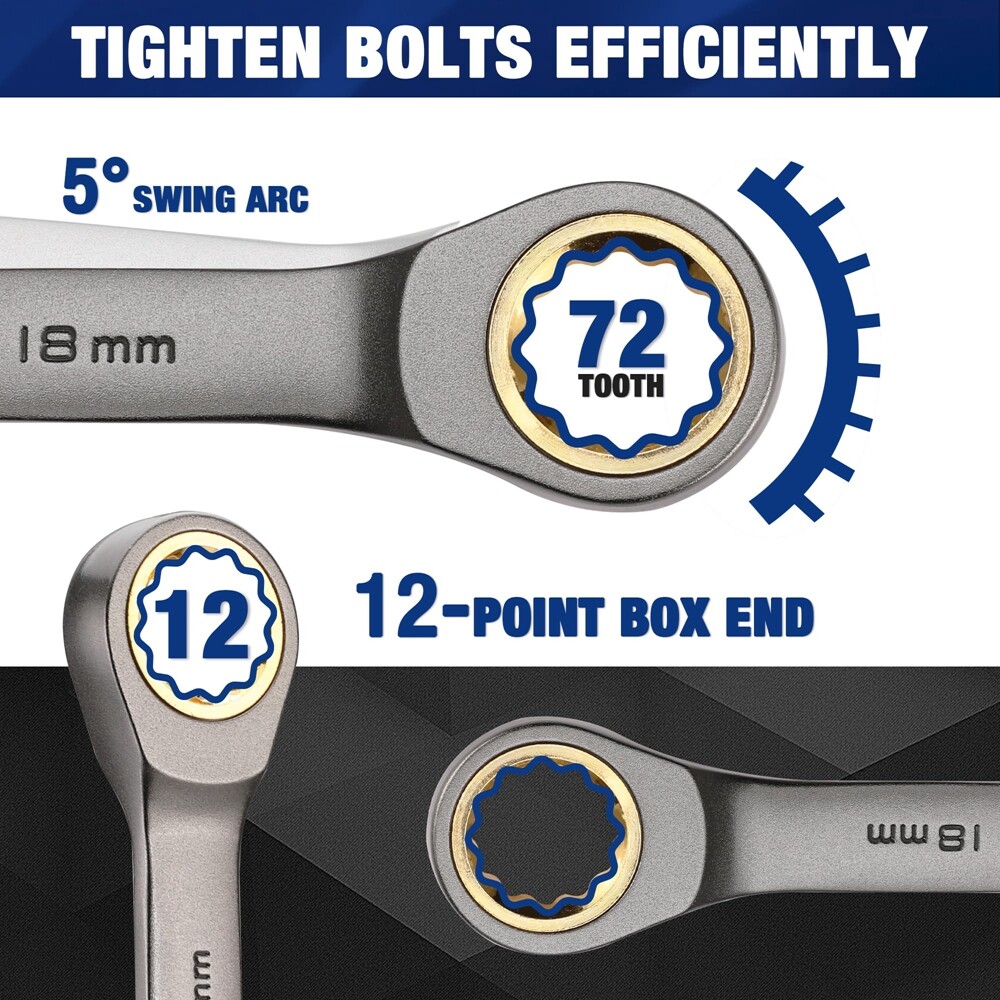 WORKPRO 22PC Ratcheting Wrench Set Metric 6-18mm&SAE 1/4-3/4″ Combination Wrench