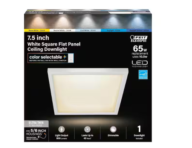 Feit Electric 10.5W LED Flush Mount 7.5in White Square Dimmable Panel