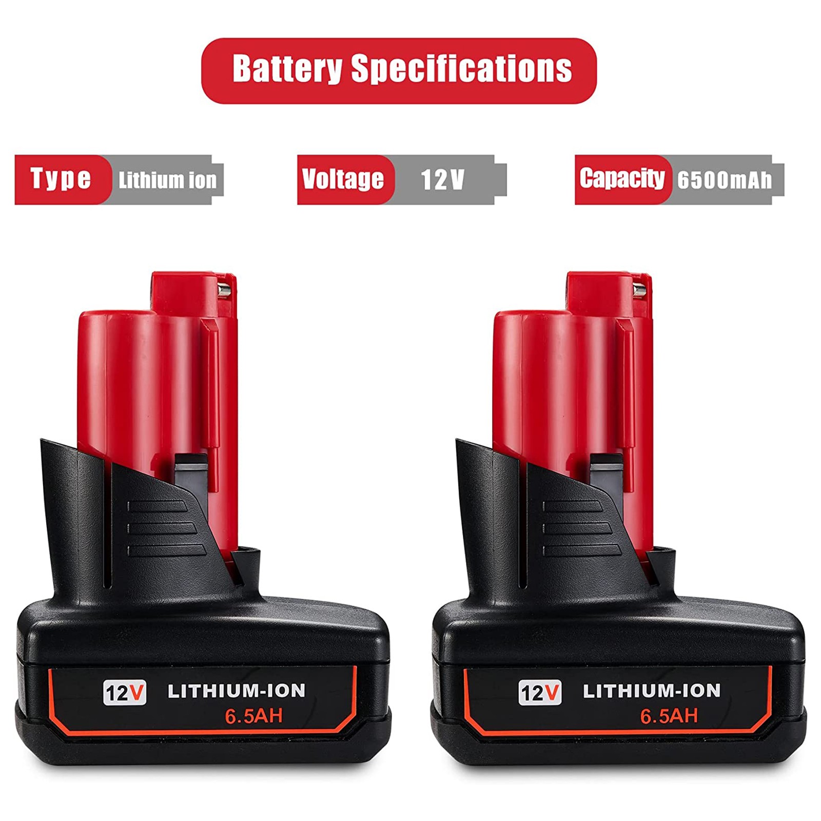 2 Pack 6.5Ah for Milwaukee 12V M-12 Lithium-ion Battery 48-11-2430 48-11-2460