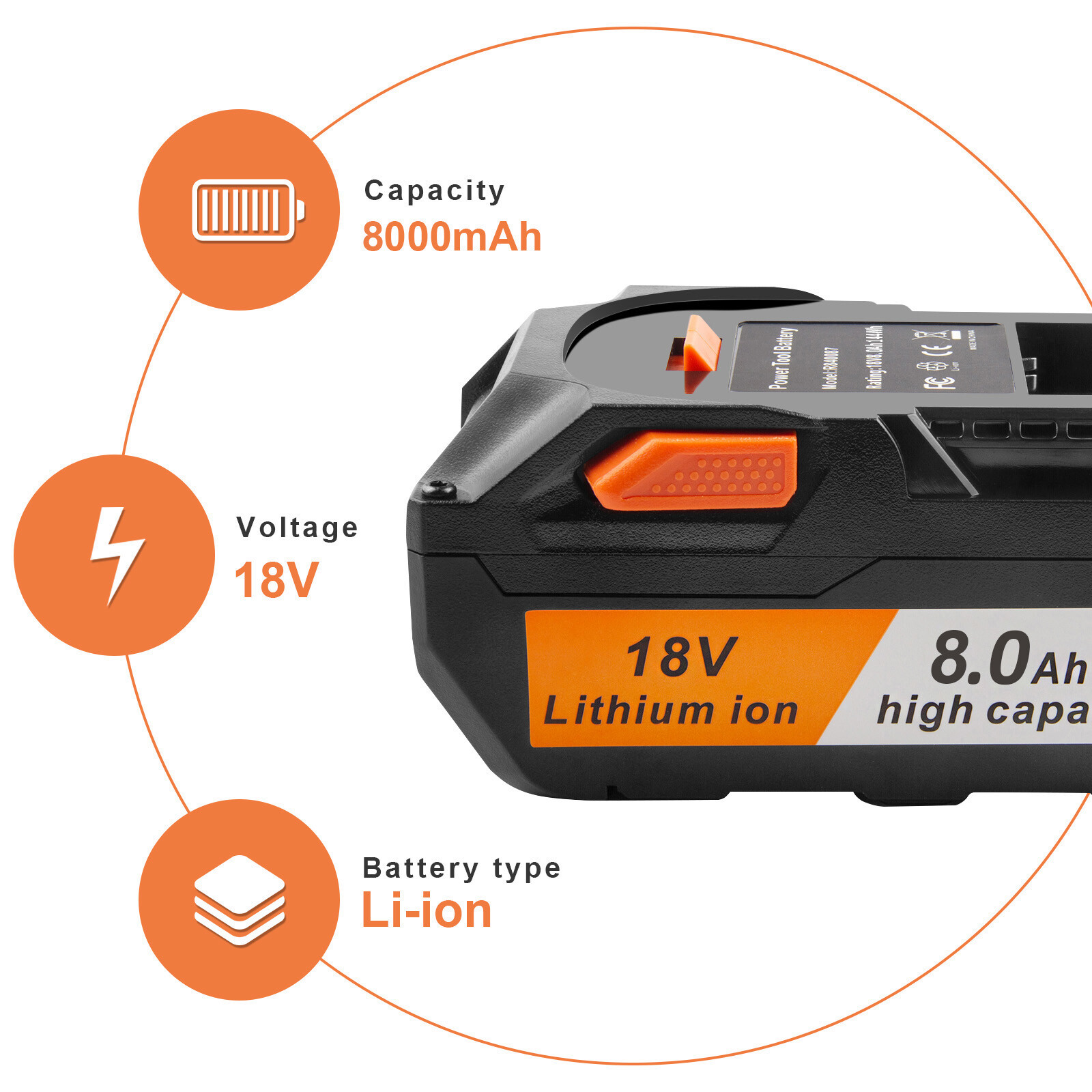 8000mAh For Ridgid R840085 6.0Ah Lithium Battery Rigid 18Volt R840087 Power Tool