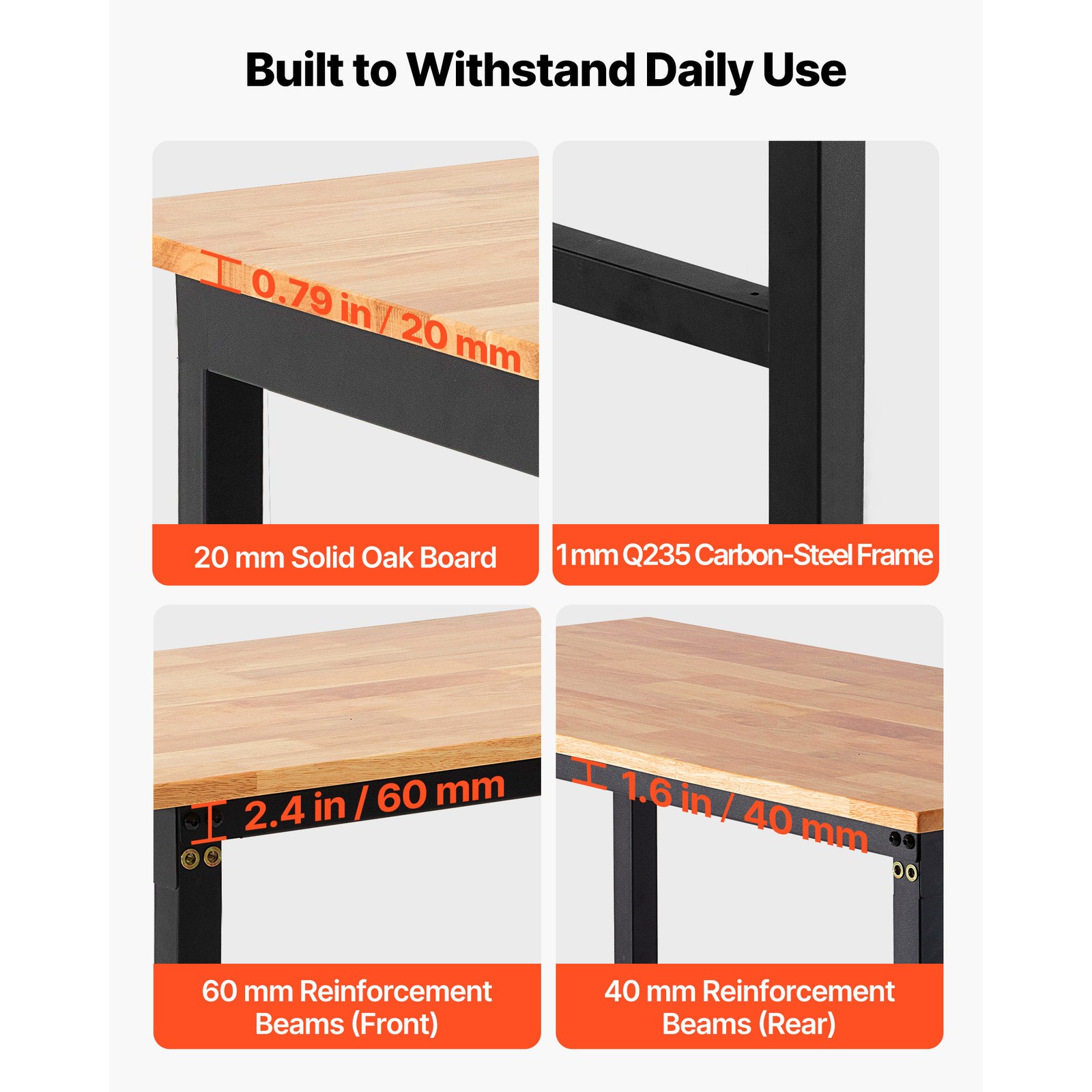 Uimoso 48 x 24 in Adjustable Workbench with 1500 lbs Capacity and Oak Wood Top
