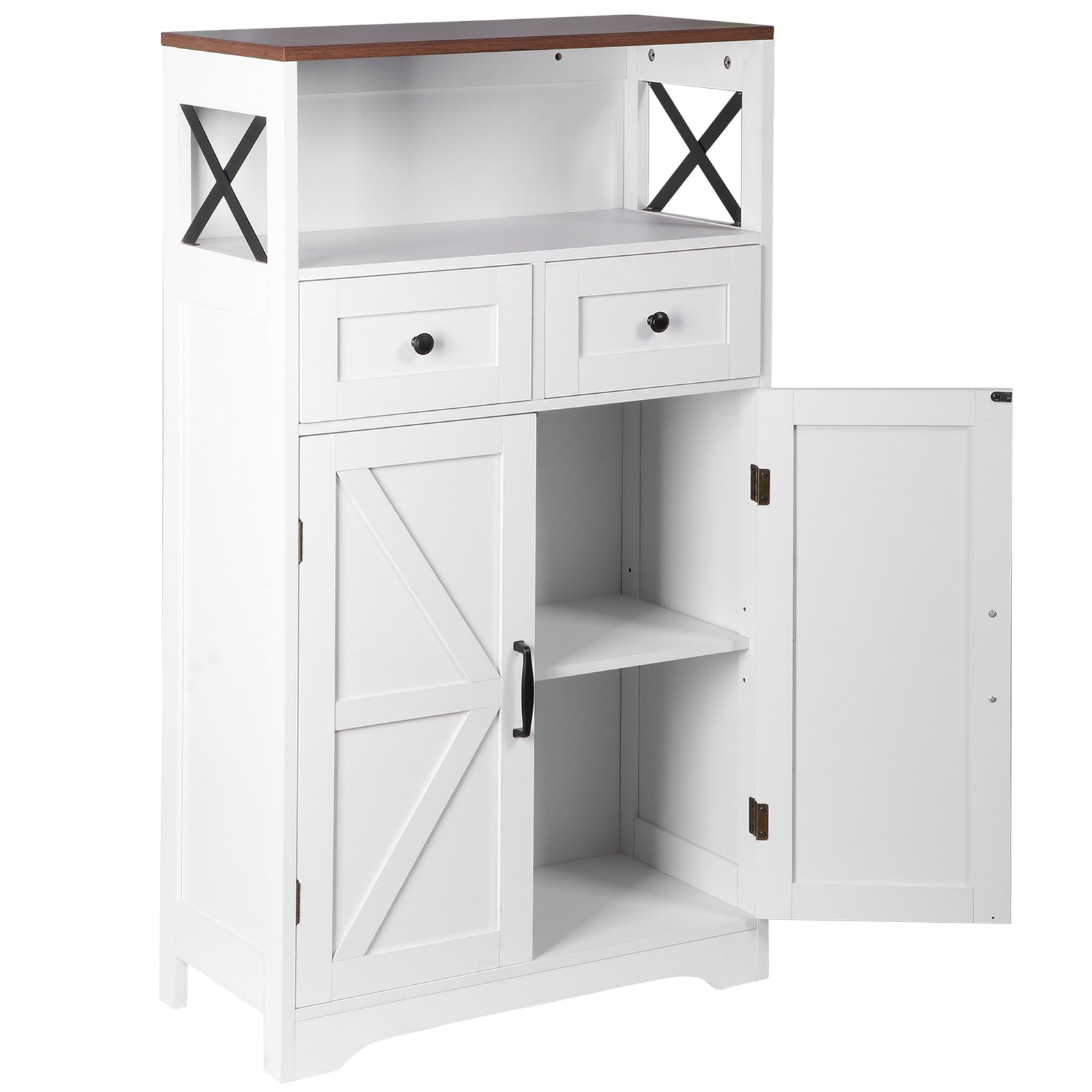 Farmhouse Storage Cabinet Bathroom Floor Cabinet Kitchen Pantry w/ Drawers White