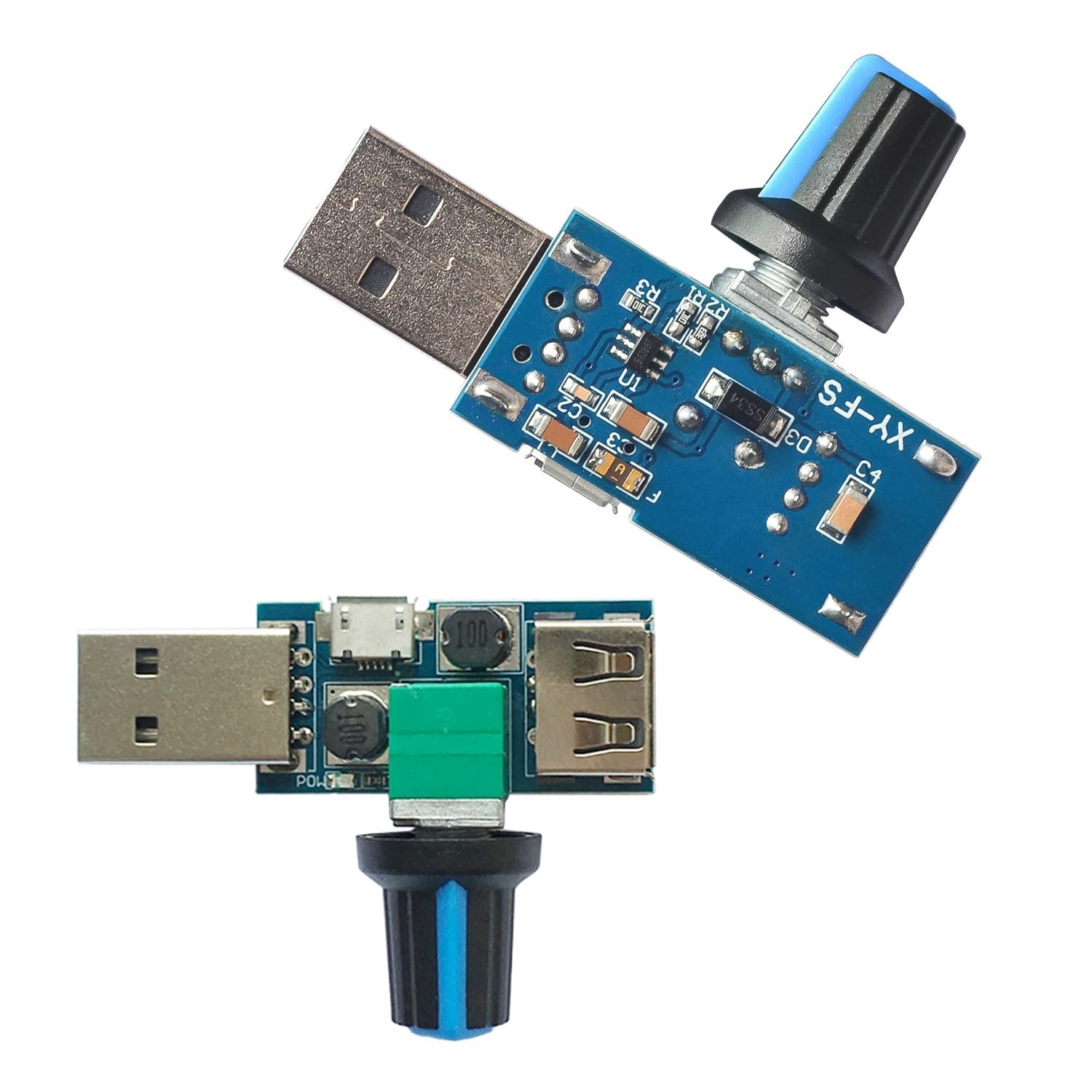 ThtRht 2 Pack USB Fan Controller Stepless Speed Regulator Air 1.98, blue