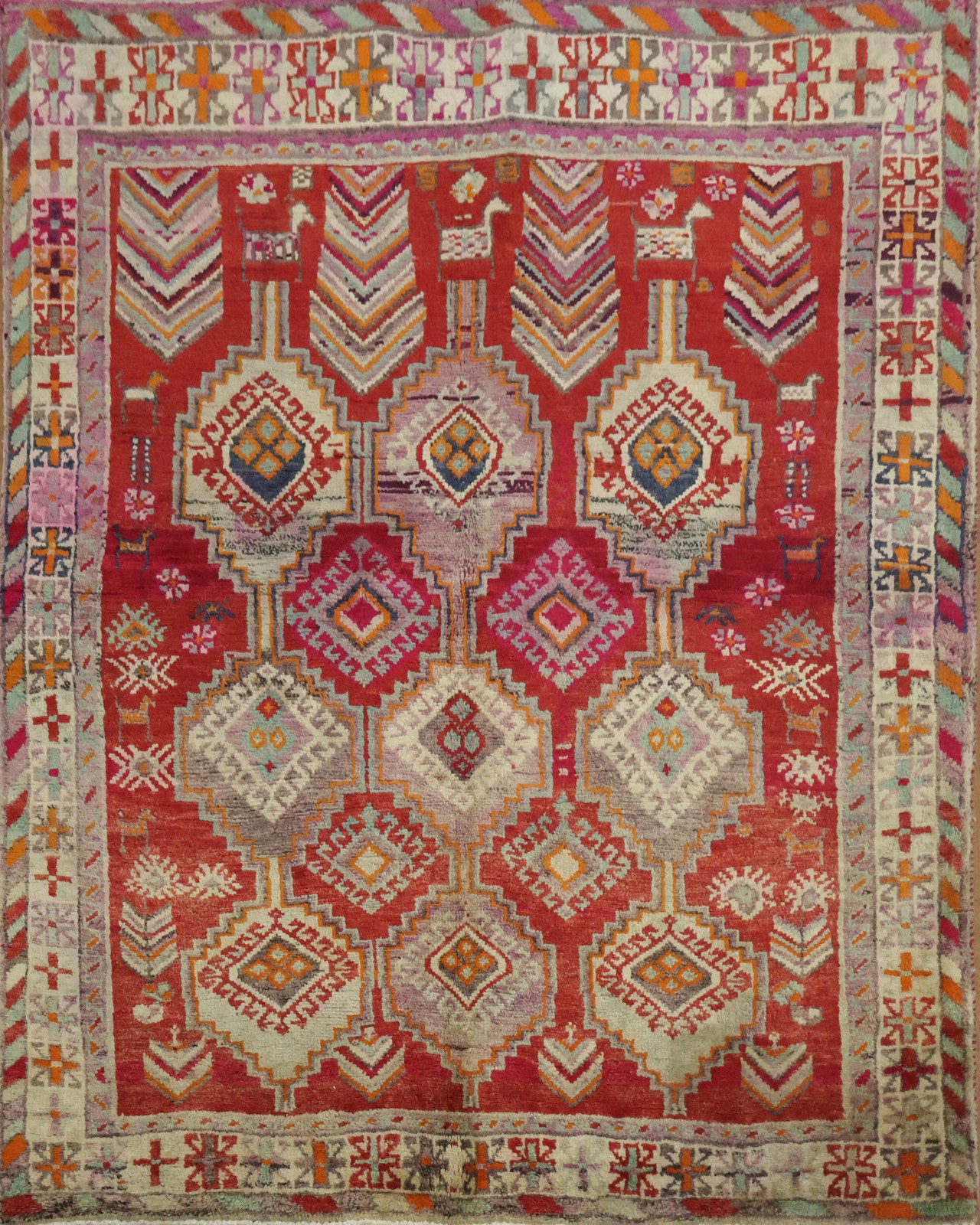 Tribal Geometric Red Rug 4×5 Hand-knotted Wool Traditional Vintage for Any Room
