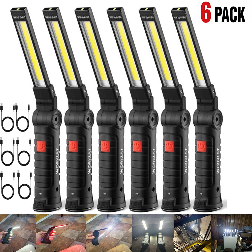 6Pack Rechargeable COB LED Work Light Magnetic Flashlight 360° Rotating Foldable