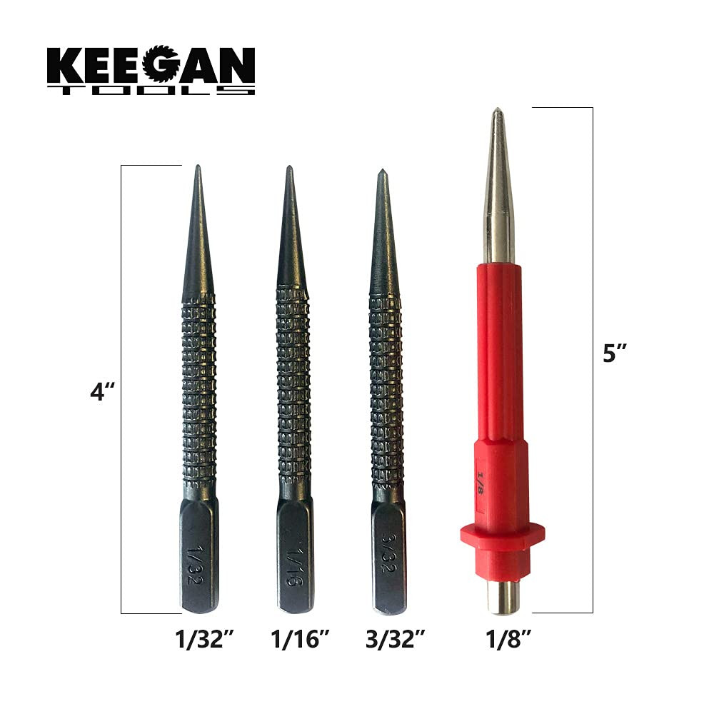 4 Piece Nail Setter & Center Punch Set 4″ Wood Metal Super Impact Resistance USA