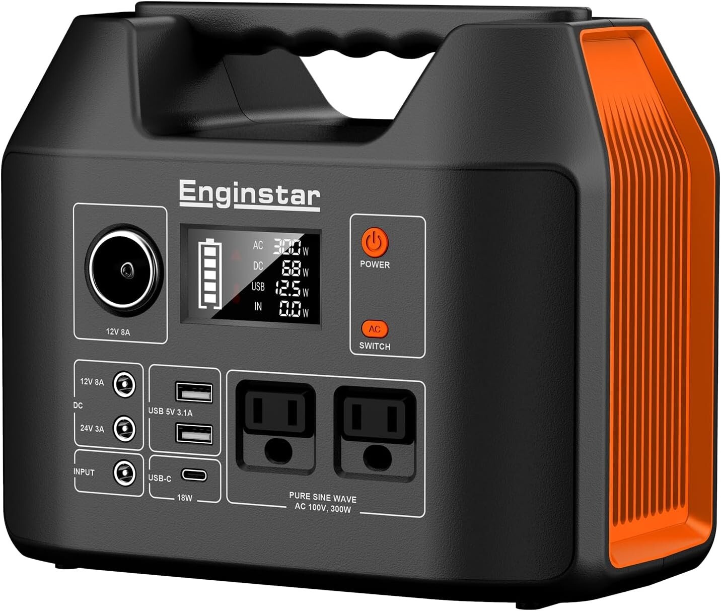 300W 296Wh Battery Bank with 110V Pure Sine Wave AC Outlet for Outdoors Camping